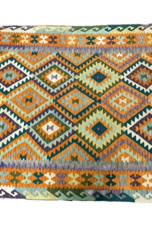 Handgemaakt Kelim vloerkleed met oranje patroon