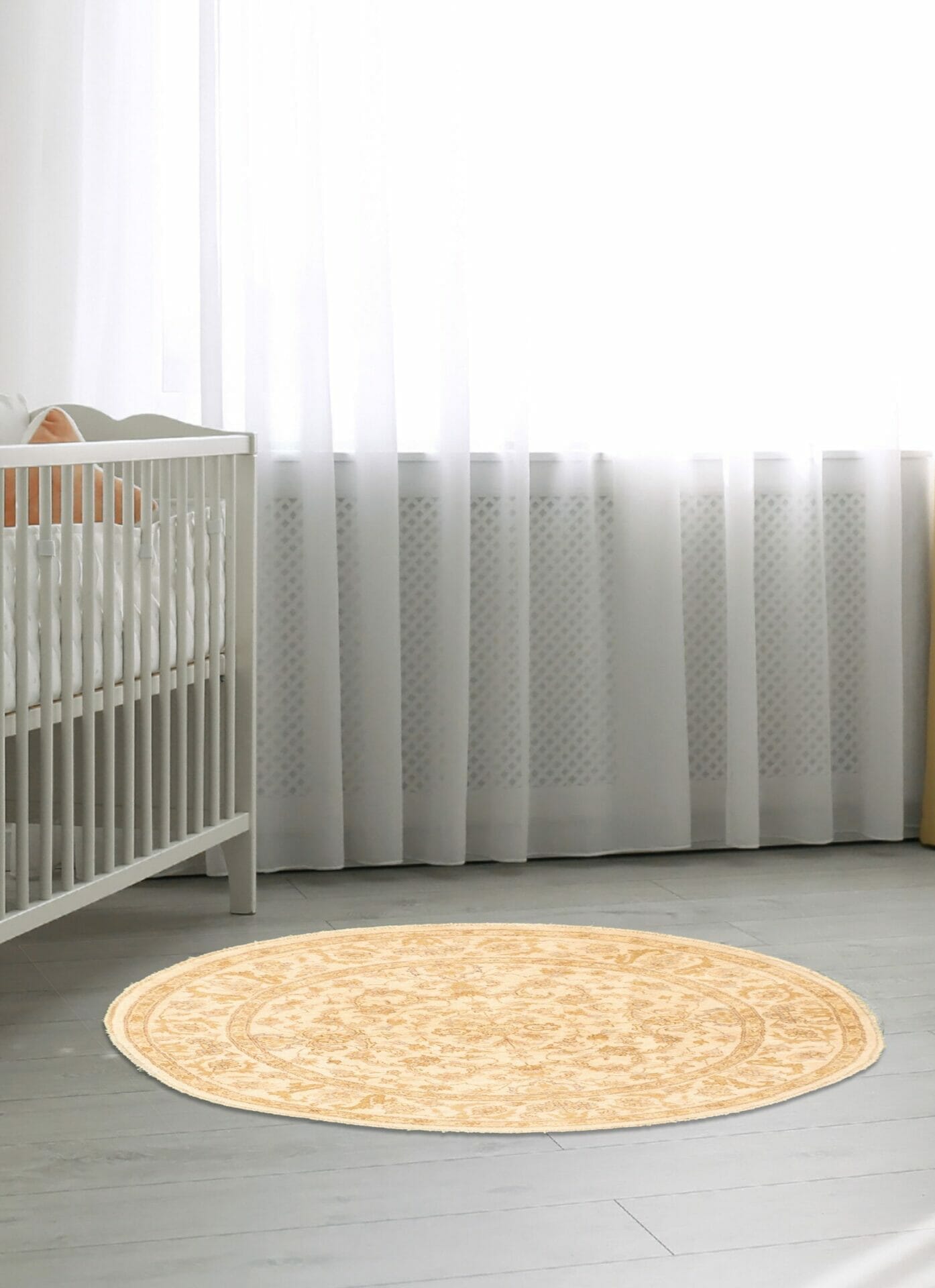 Een vloerkleed in een babykamer.