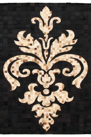 Een zwart-wit tapijt met een design.