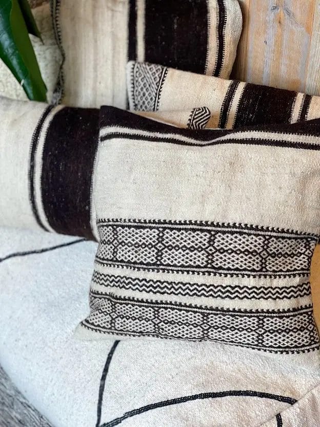 Berber vintage kussens, zwart/bruin - wit