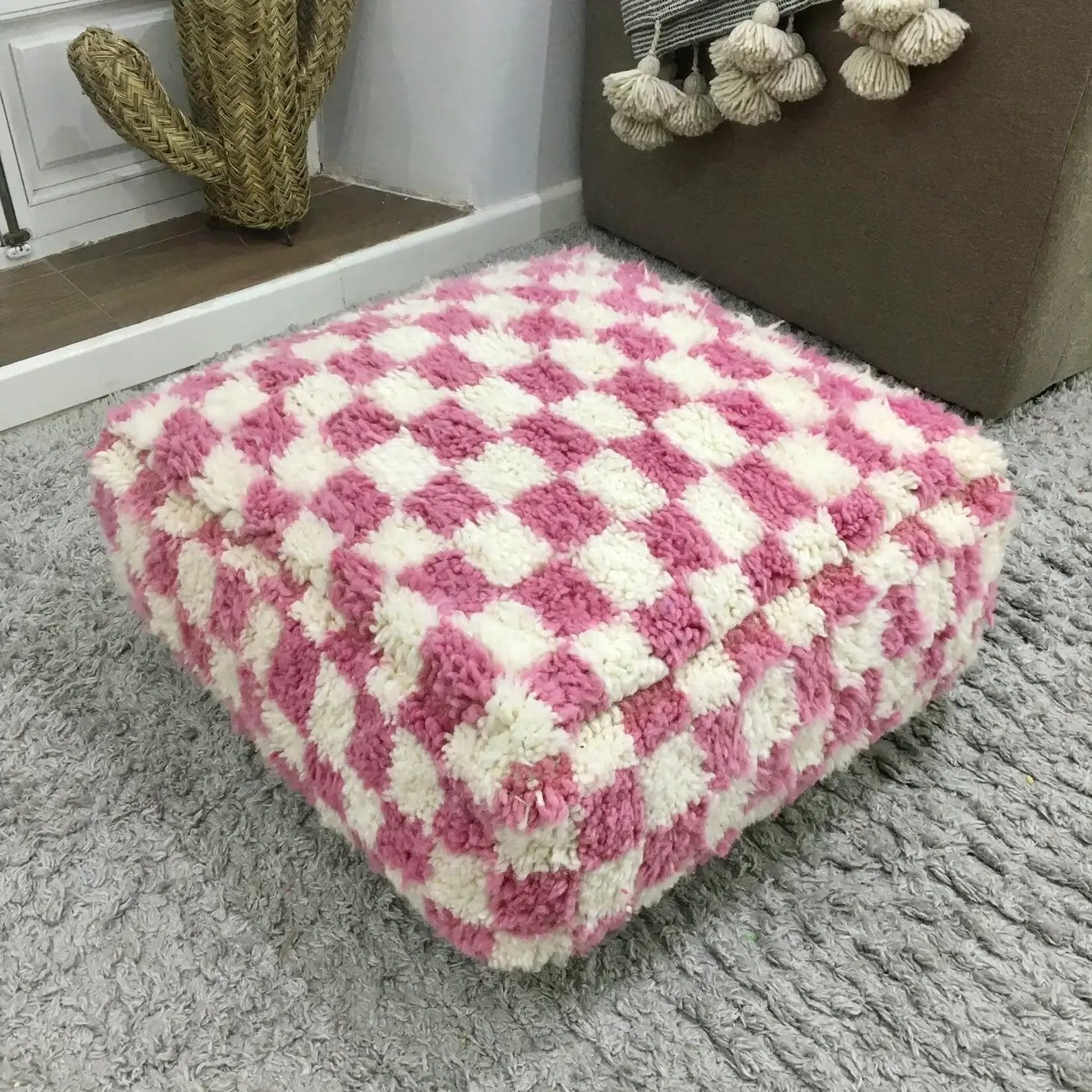Moroccan Berber poef met vierkante vloer, BABYROZE