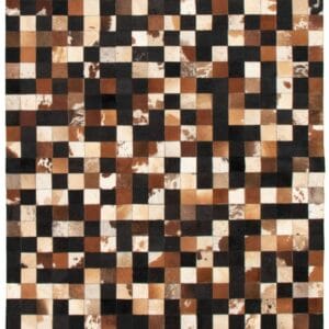 Een bruin en lichtbruin tapijt/vloerkleed met vierkanten erop.