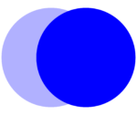 Een Venn-diagram met twee overlappende cirkels in de kleur blauw, die doet denken aan een tapijt met een patroon.