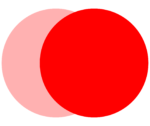 Twee overlappende rode cirkels creëren een Venn-diagramachtige vorm tegen een zwarte achtergrond, die doet denken aan ingewikkelde patronen in een tapijt.